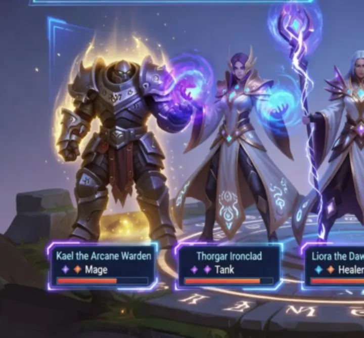 AFK Arena heroes lineup selection screen with multiple fantasy characters