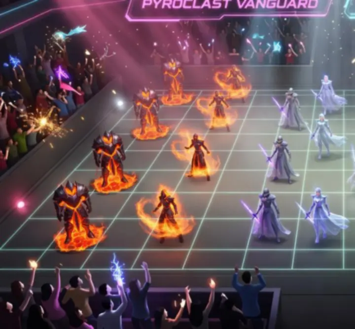Esports-style lineup screen showing a Raid: Shadow Legends community Arena team