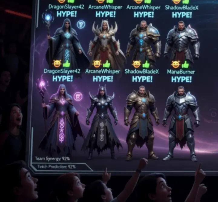 Fantasy battle team lineup showcase from the Lineup Roar community with multiple heroes prepared for competitive gameplay