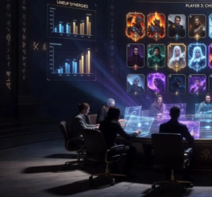 Hero draft selection interface showing a fantasy squad lineup for RAID: Shadow Legends