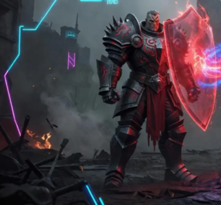 Two fantasy heroes from Raid: Shadow Legends combining abilities in a glowing synergy combo